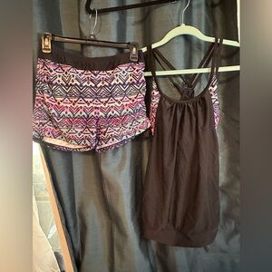 Holipick Black and Pink Patterned Women's Tankini Swimwear with Boy Shorte